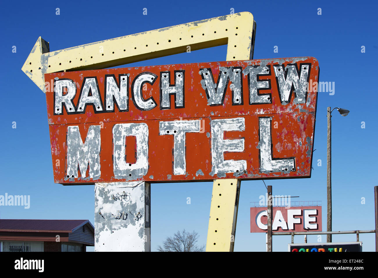 A sign for the Ranch View Motel in Vaughn, New Mexico in the Southwest