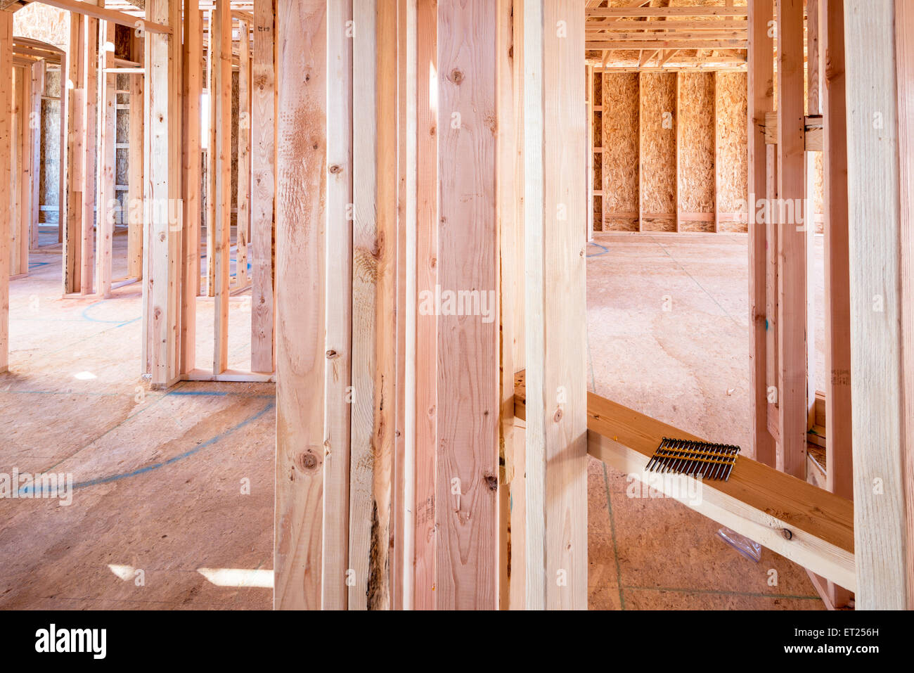 New home construction wood studs Stock Photo