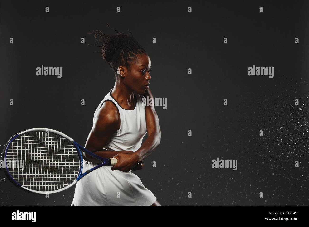 Female Tennis Player, Backhand Shot Stock Photo