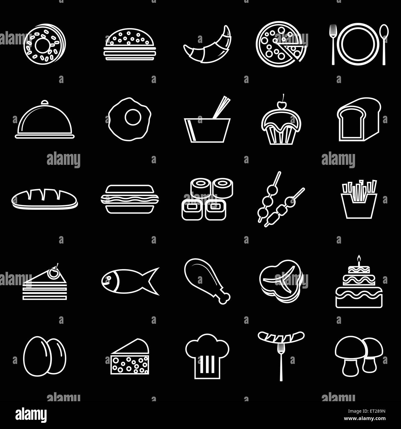 Food line icons on black background, stock vector Stock Vector Image ...
