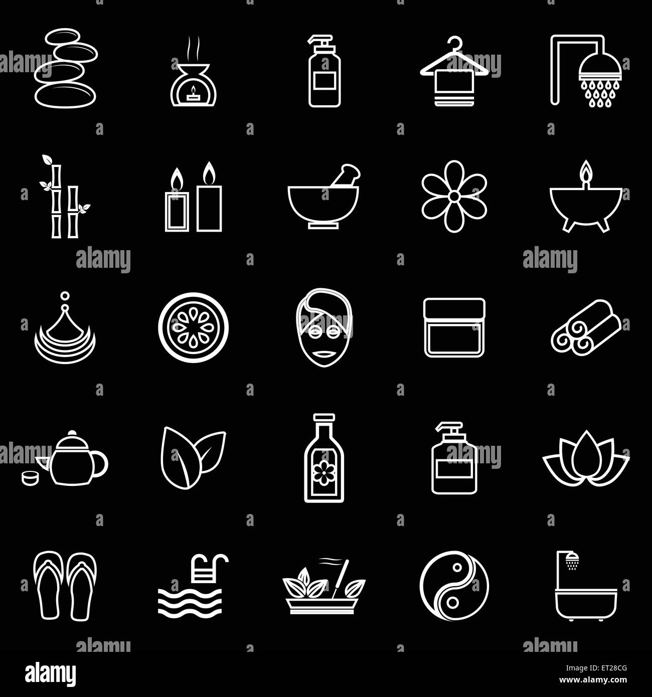Spa line icons on black background, stock vector Stock Vector Image ...