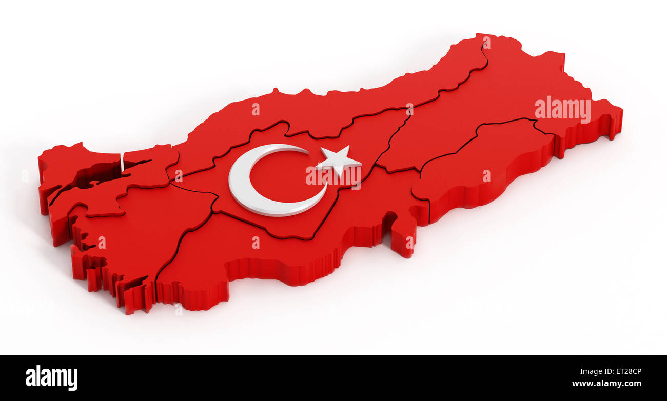 Turkey map and flag isolated on white background Stock Photo