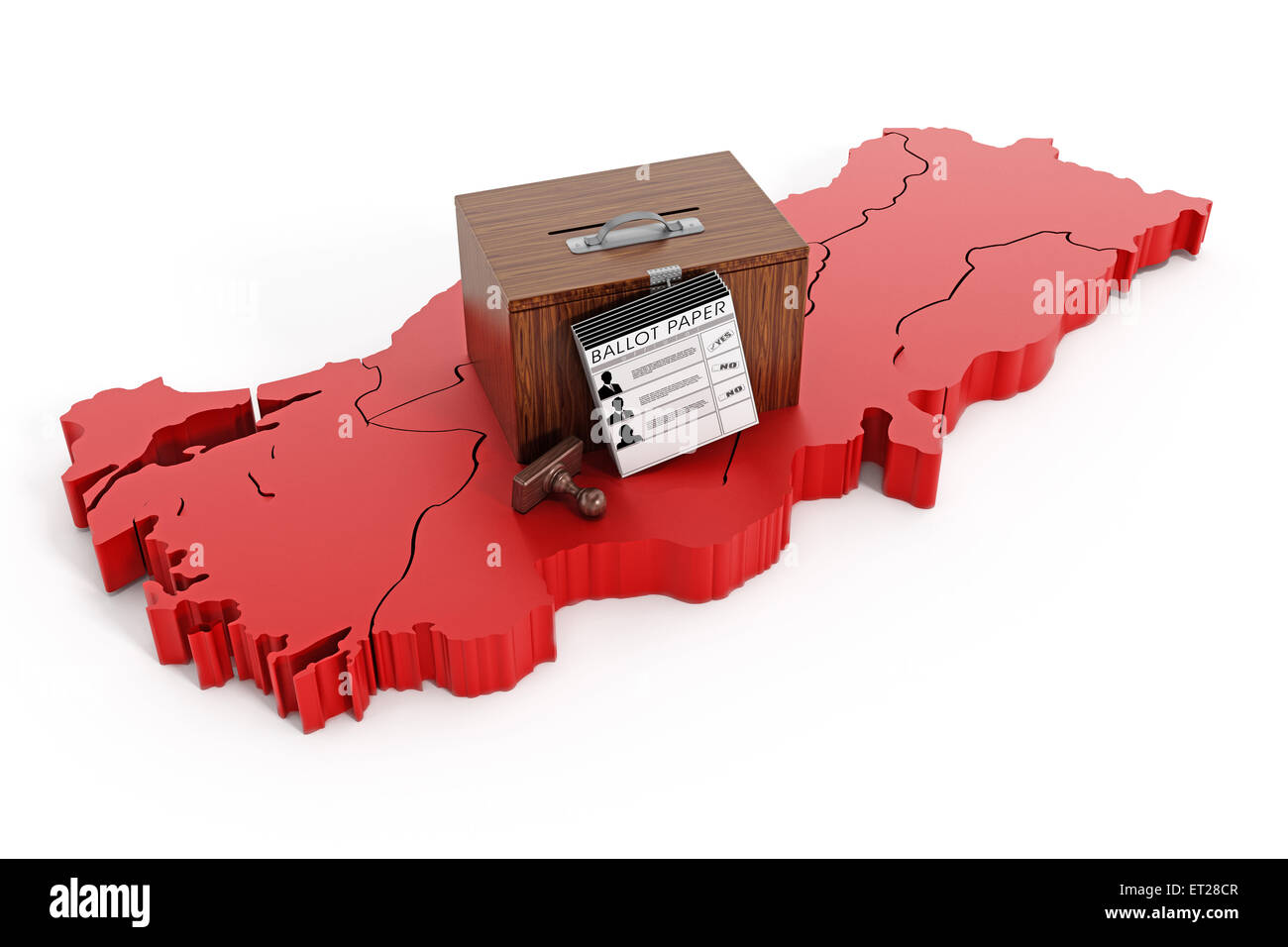 Ballot box standing on map of Turkey Stock Photo