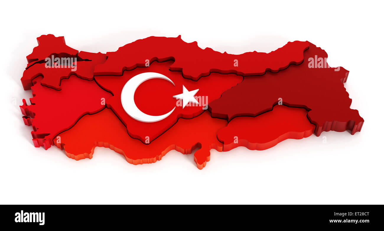 Turkey map and flag isolated on white background Stock Photo