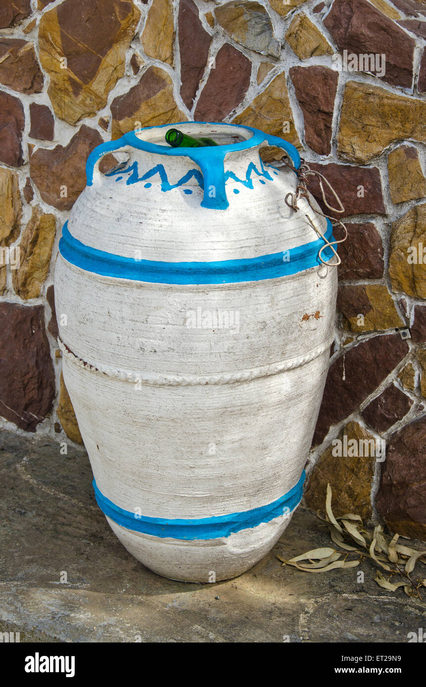 amphora form dust bin in city street, Greece Stock Photo