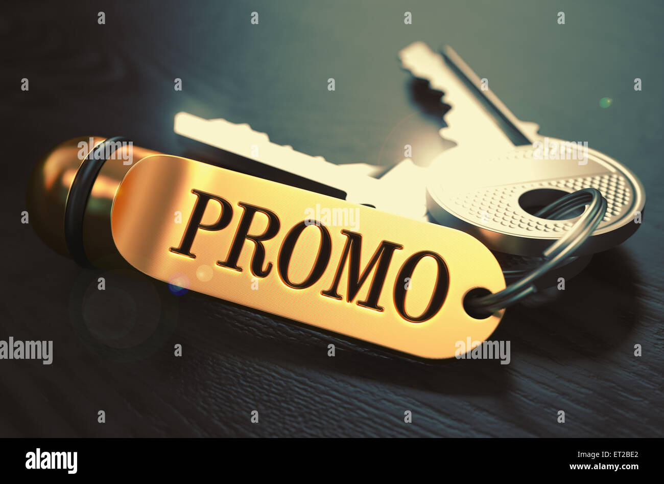 Promo Concept. Keys with Golden Keyring. Stock Photo