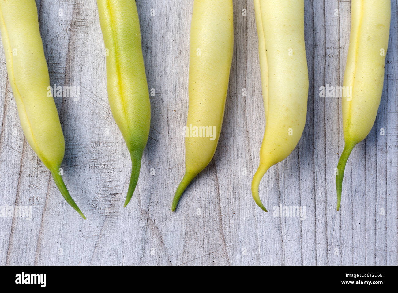 Freshly picked yellow beans from the garden. Stock Photo