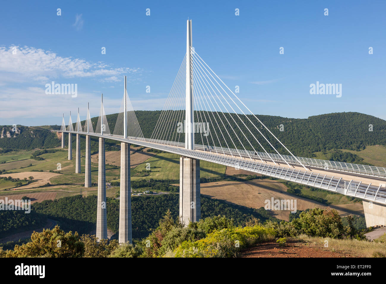 The Millau Viaduct in France. The bridge is the tallest in the world with one mast's summit at 343 meters Stock Photo