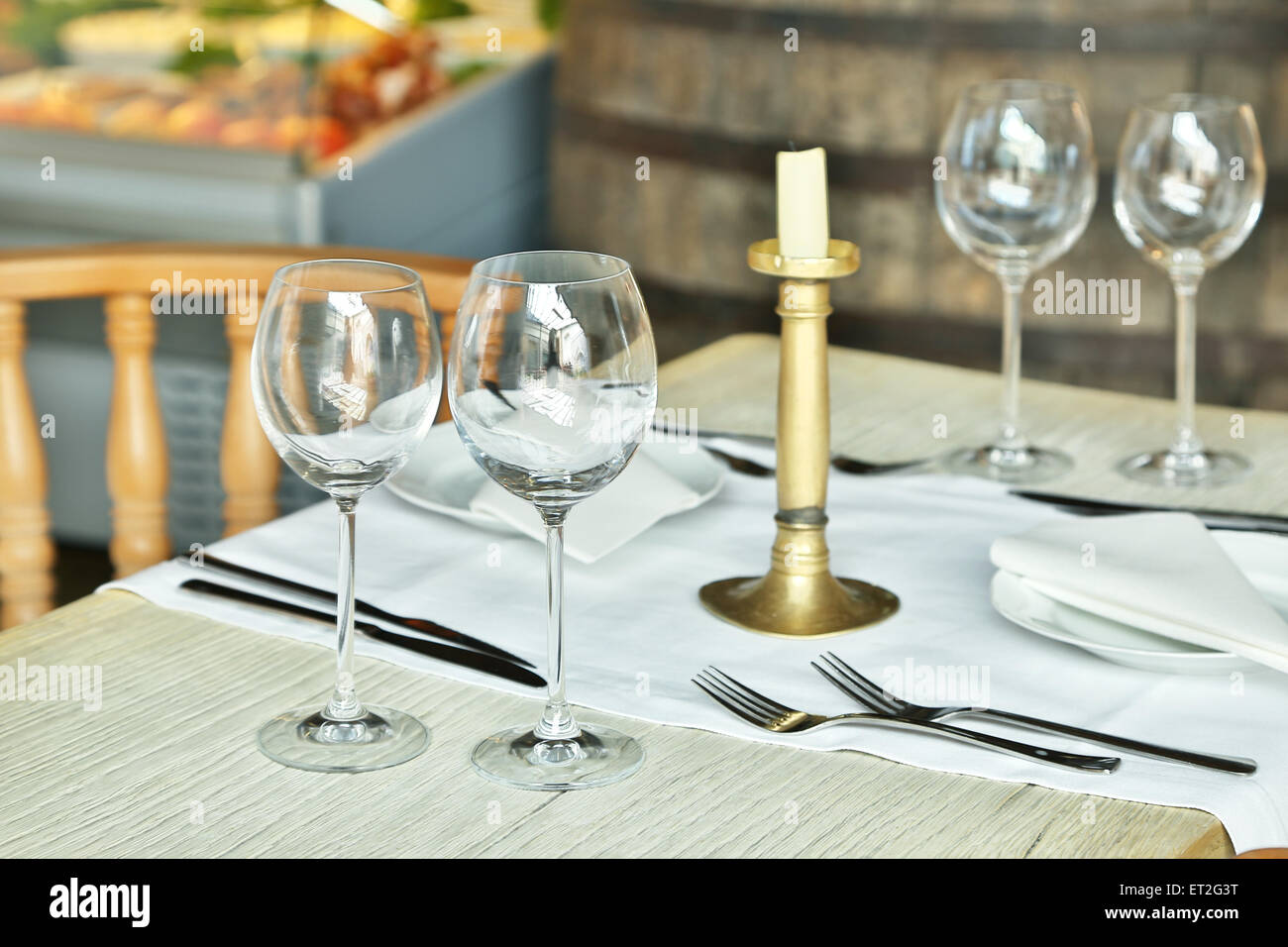 Table setting with wine glasses at the vintage cafe Stock Photo Alamy