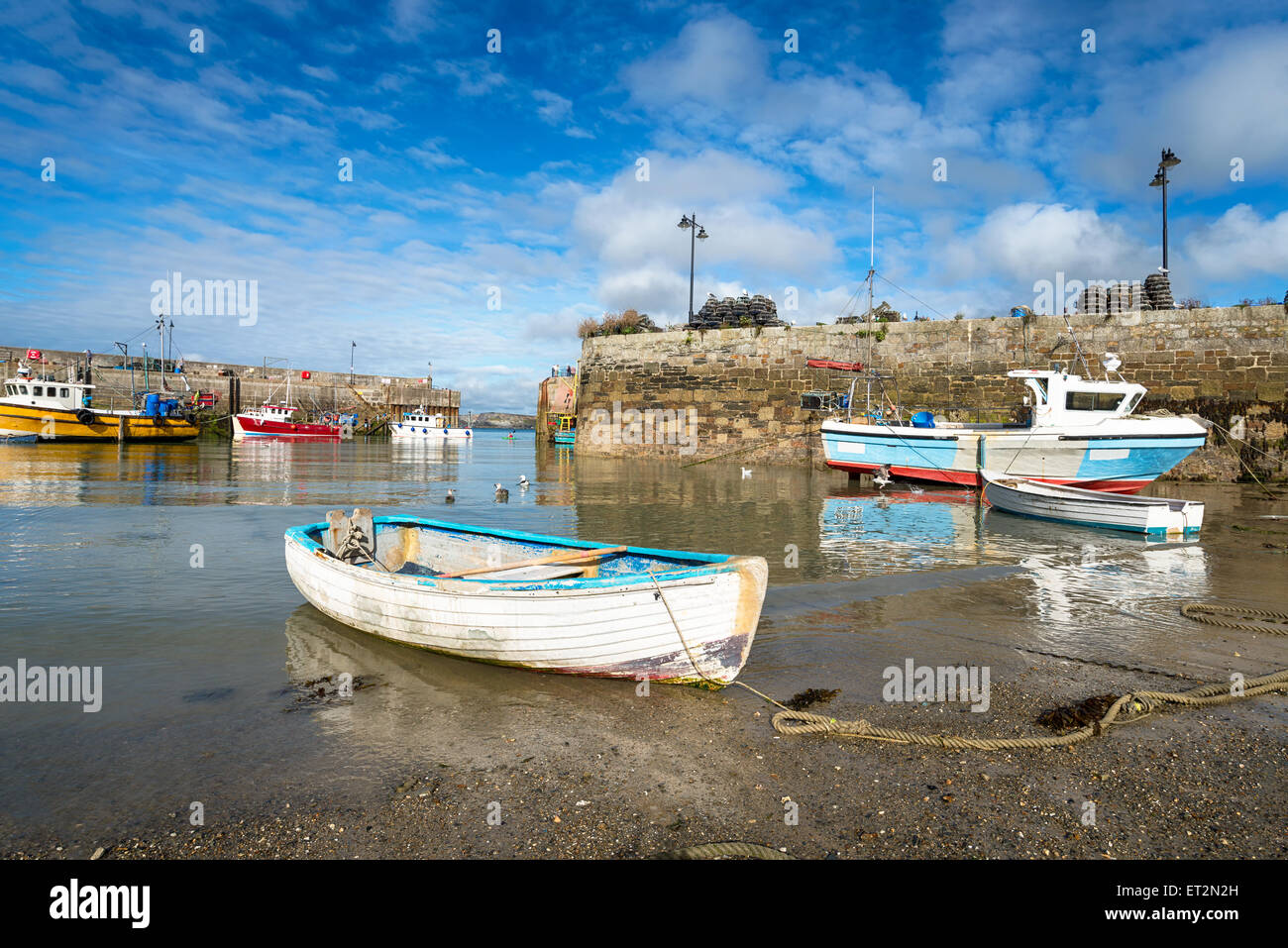 Fishing boats at Newquay harbour in Cornwall Stock Photo