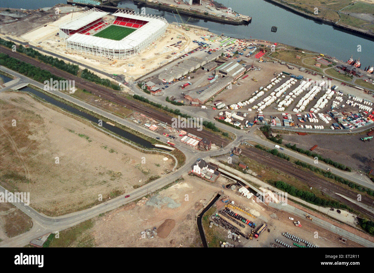 Aerial view of Teesside. The new Boro Stadium. 28th July 1995. Stock Photo