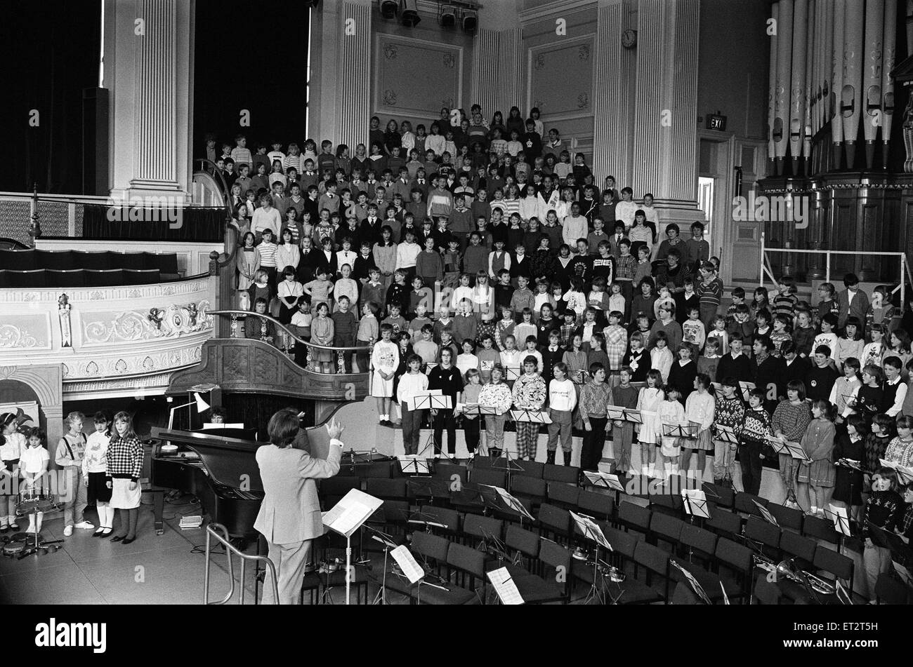 Just some of the 1,400 youngsters taking part in the Kirklees Primary School Music festival at Huddersfield Town Hall. 23rd March 1988. Stock Photo
