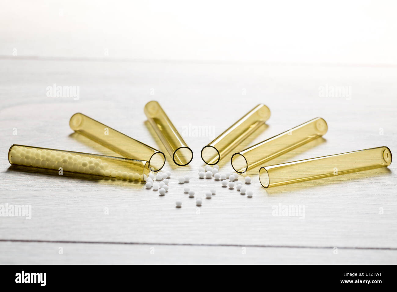 some small glass tubes with homeopathy globules Stock Photo