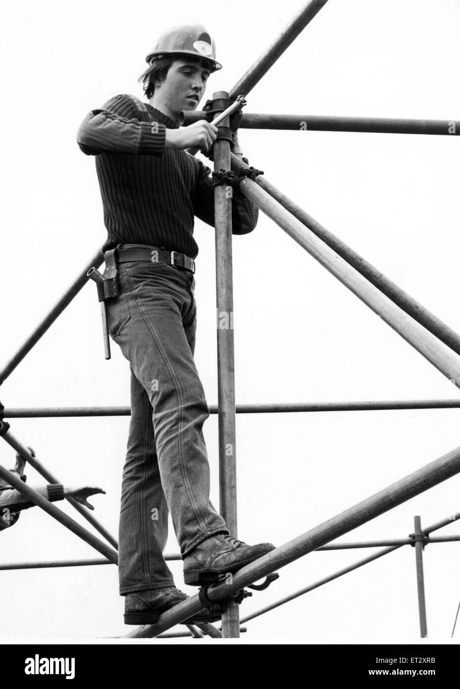 Stephen Swales, of Middlesbrough, stands tall as he fixes scaffolding