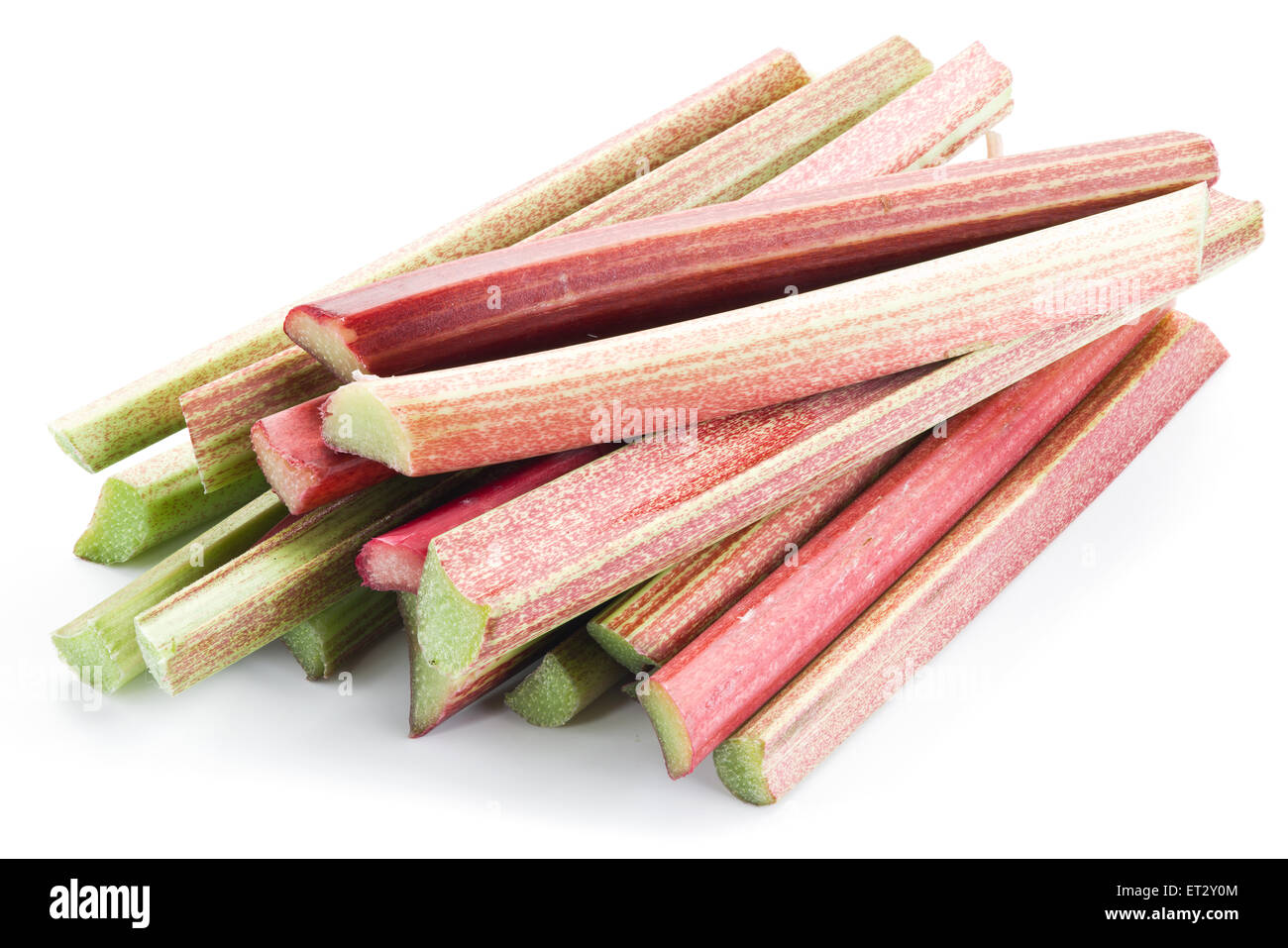 Rhubarb stalks on the white background. Stock Photo