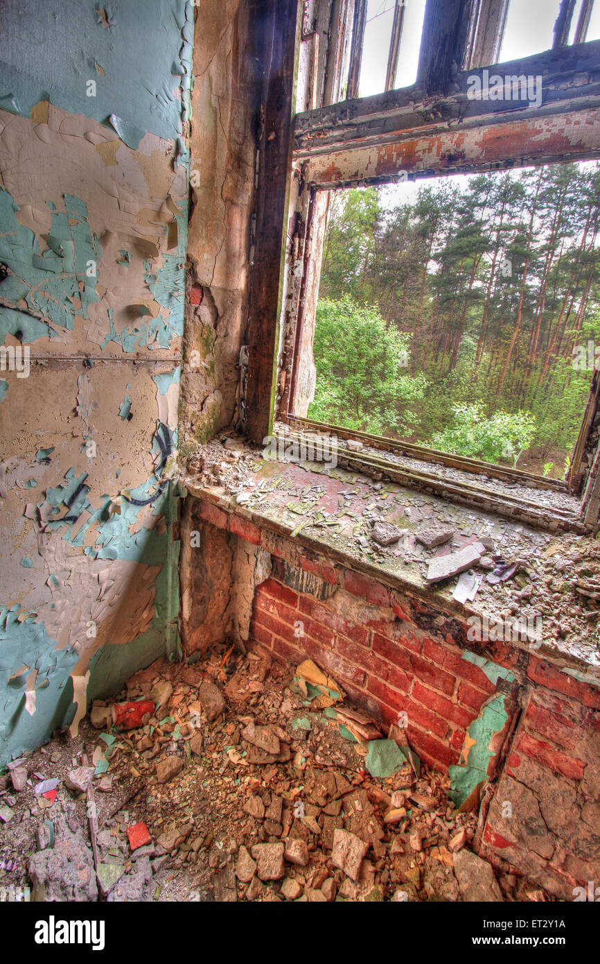 Destroyed building of the former psychiatric hospital Zofiówka Stock Photo