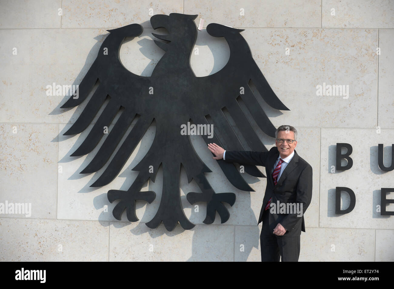 Berlin, Germany, German Interior Minister Thomas de Maiziere, CDU, in addition to the federal eagle Stock Photo