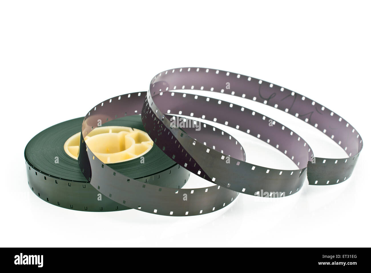 16mm film reel isolated on white Stock Photo