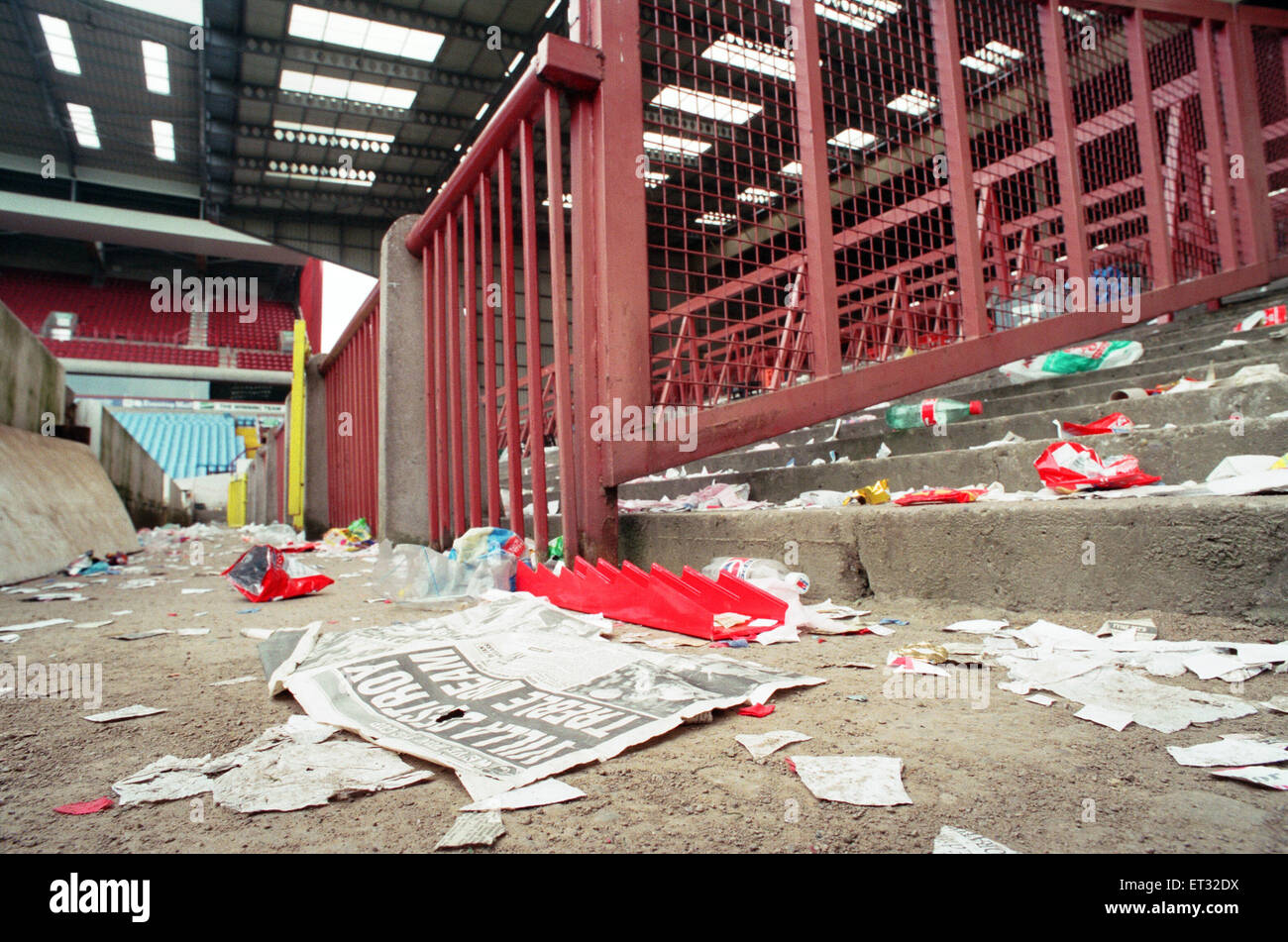 The Holte End stand at Villa Park is demolished by workmen. 10th May 1994. Stock Photo