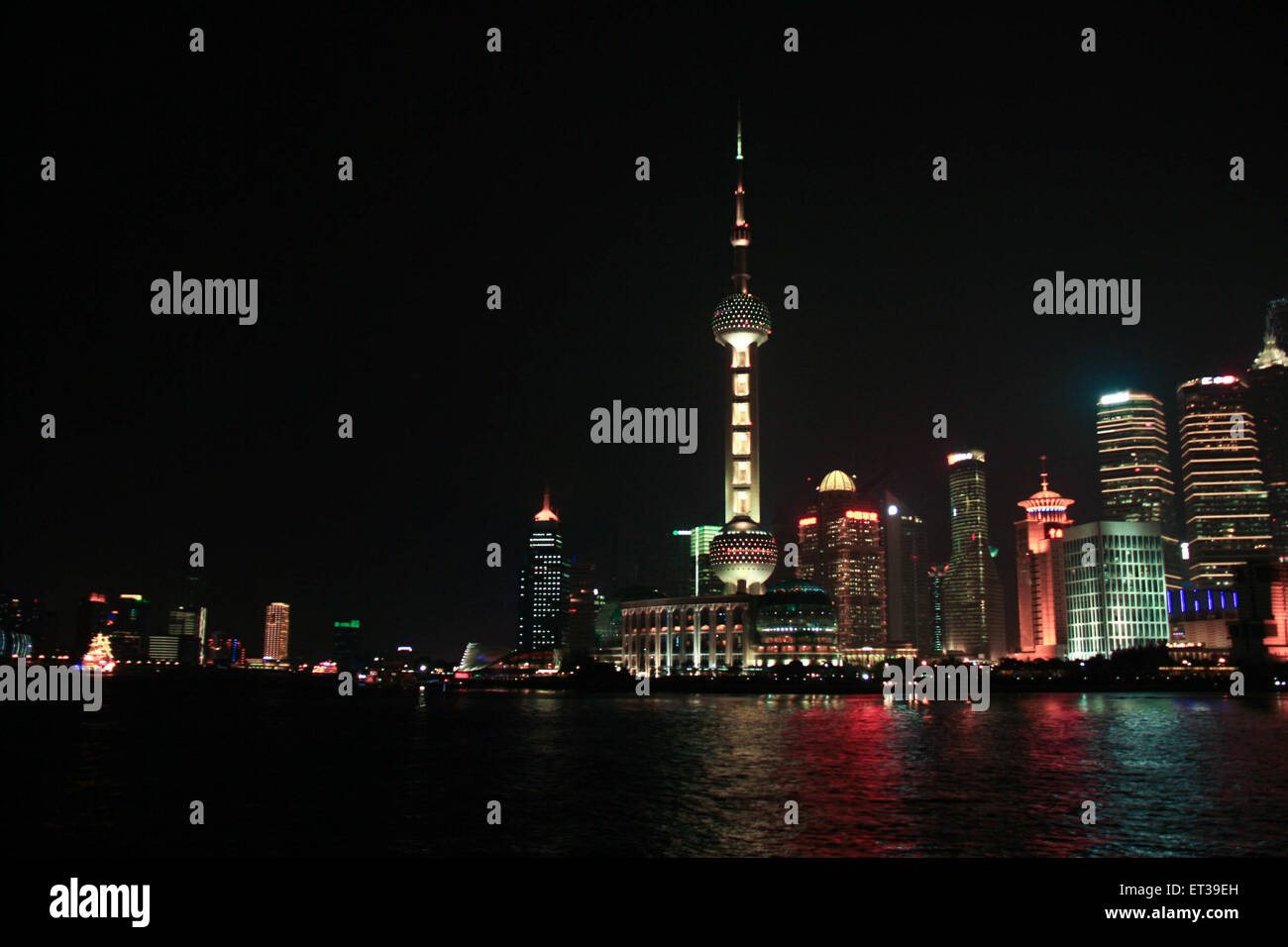Bright glare illumination night city Shanghai. Stock Photo