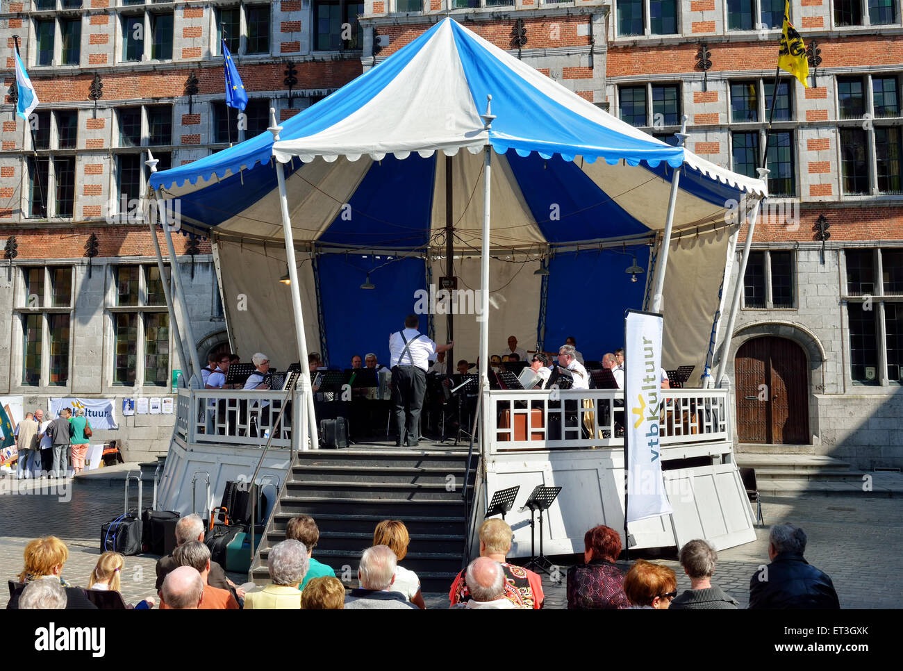 HALLE, BELGIUM-JUNE 07, 2015: Traditional Sunday Aperitiefconcerten concert on Grand Place in Halle. These concerts are old summ Stock Photo