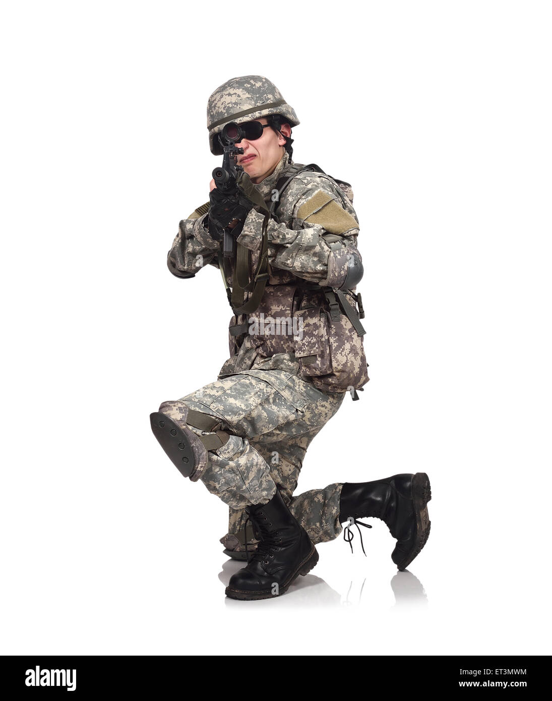 soldier aiming with rifle on a white background Stock Photo - Alamy