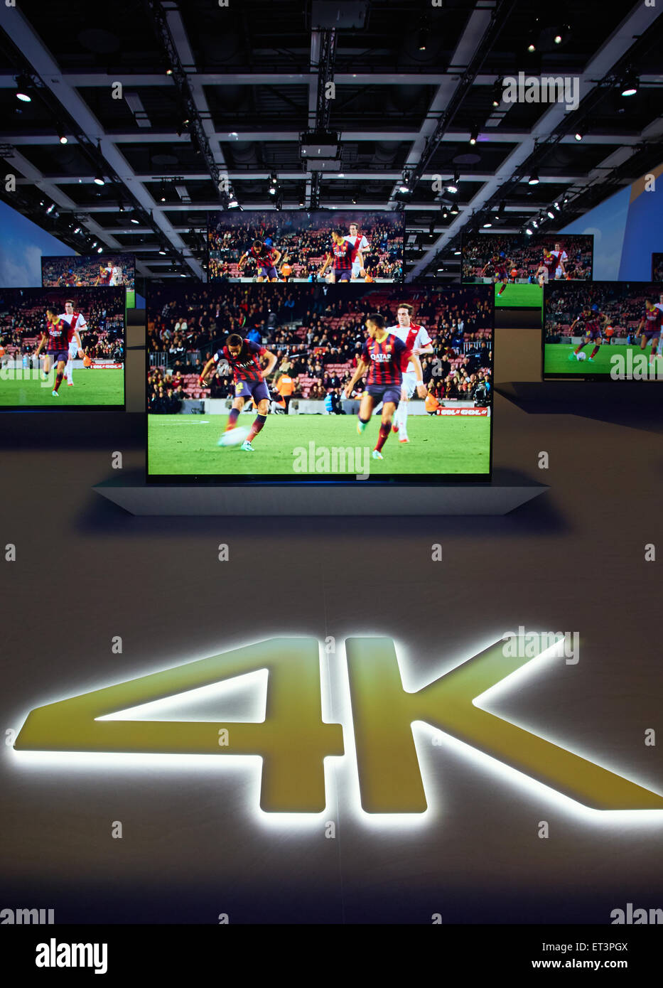 Presented Berlin, Germany, television sets that are equipped with the 4K technology Stock Photo