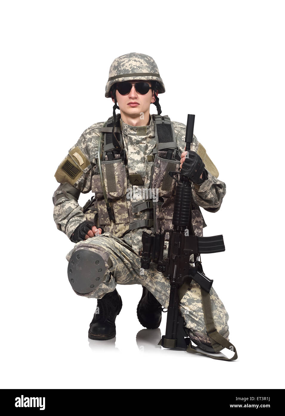soldier aiming with rifle on a white background Stock Photo - Alamy