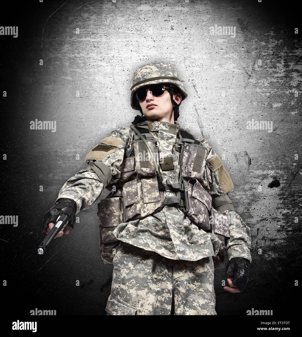 american soldier with gun on a black background Stock Photo - Alamy