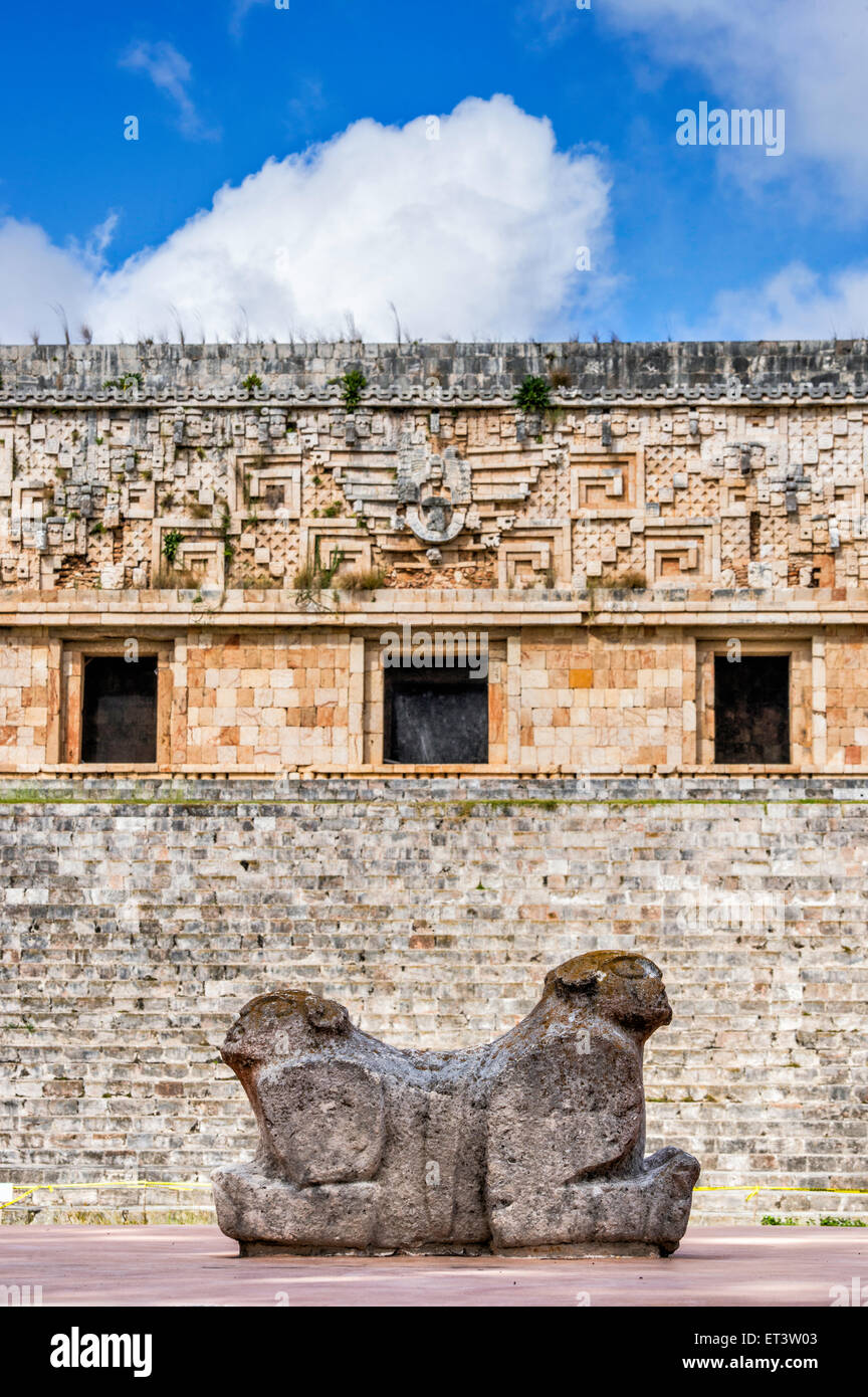 Jaguar Throne, Maya sculpture at Uxmal archaeological site, Yucatan
