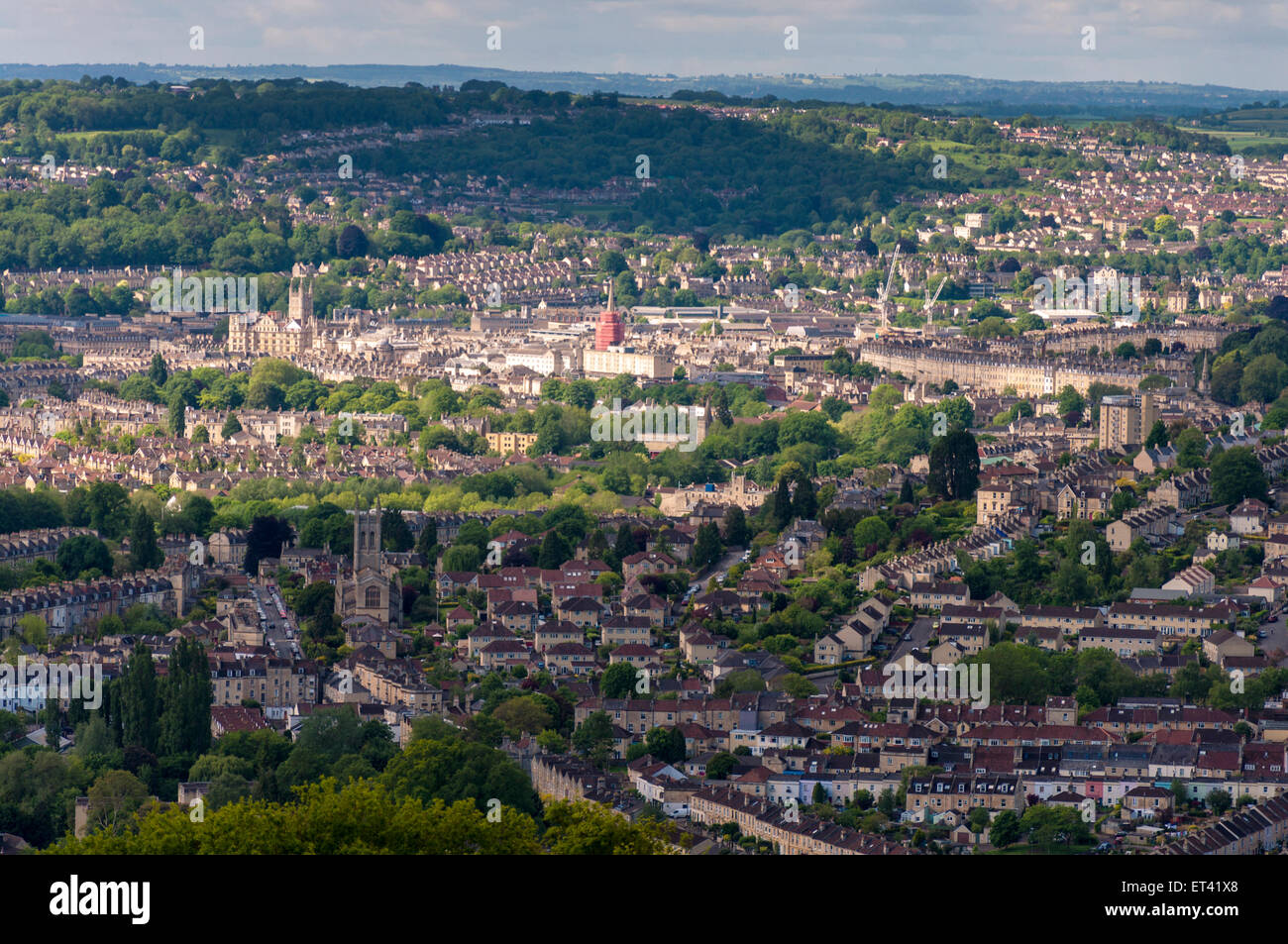 View of Bath and Larkhall in foreground from Little Solsbury Hill in Batheaston Somerset UK Stock Photo