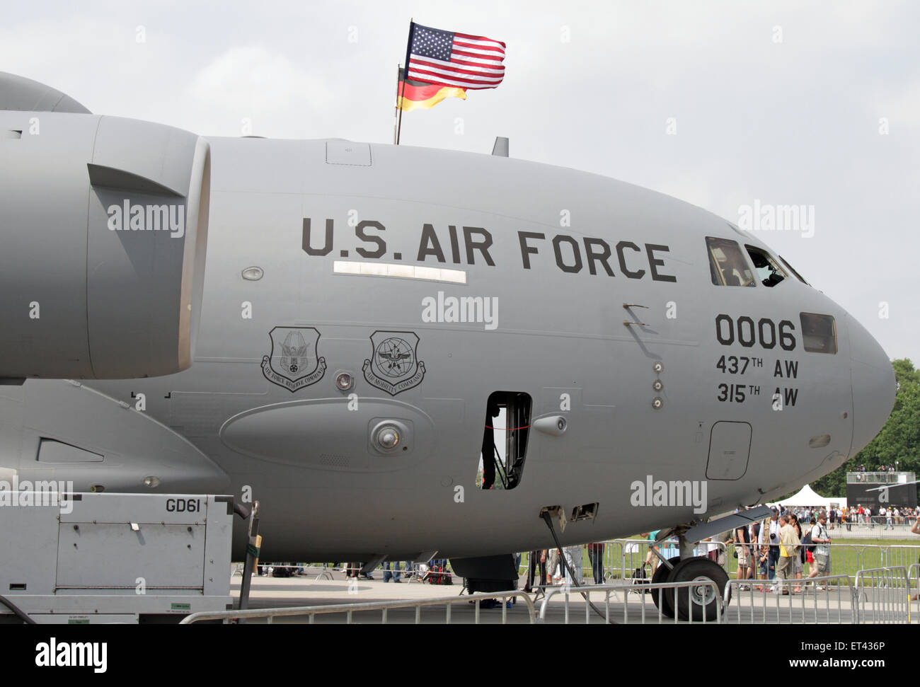 Schoenefeld, Germany, detail view of a Boeing C-17 Globemaster III US Air Force Stock Photo