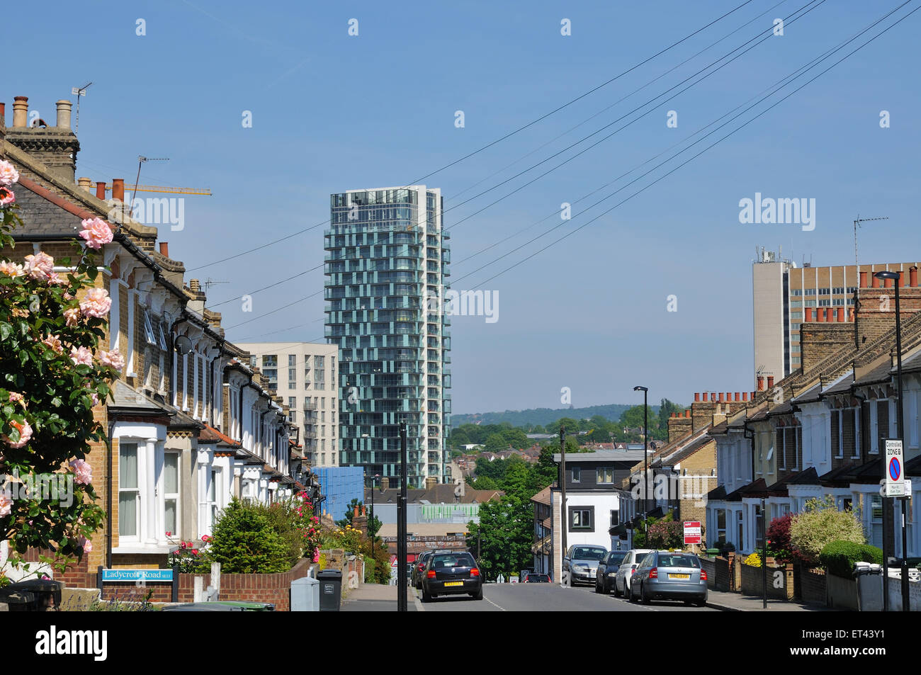 Late Victorian properties along Brookbank Road in Lewisham, South East London UK, looking towards central Lewisham Stock Photo
