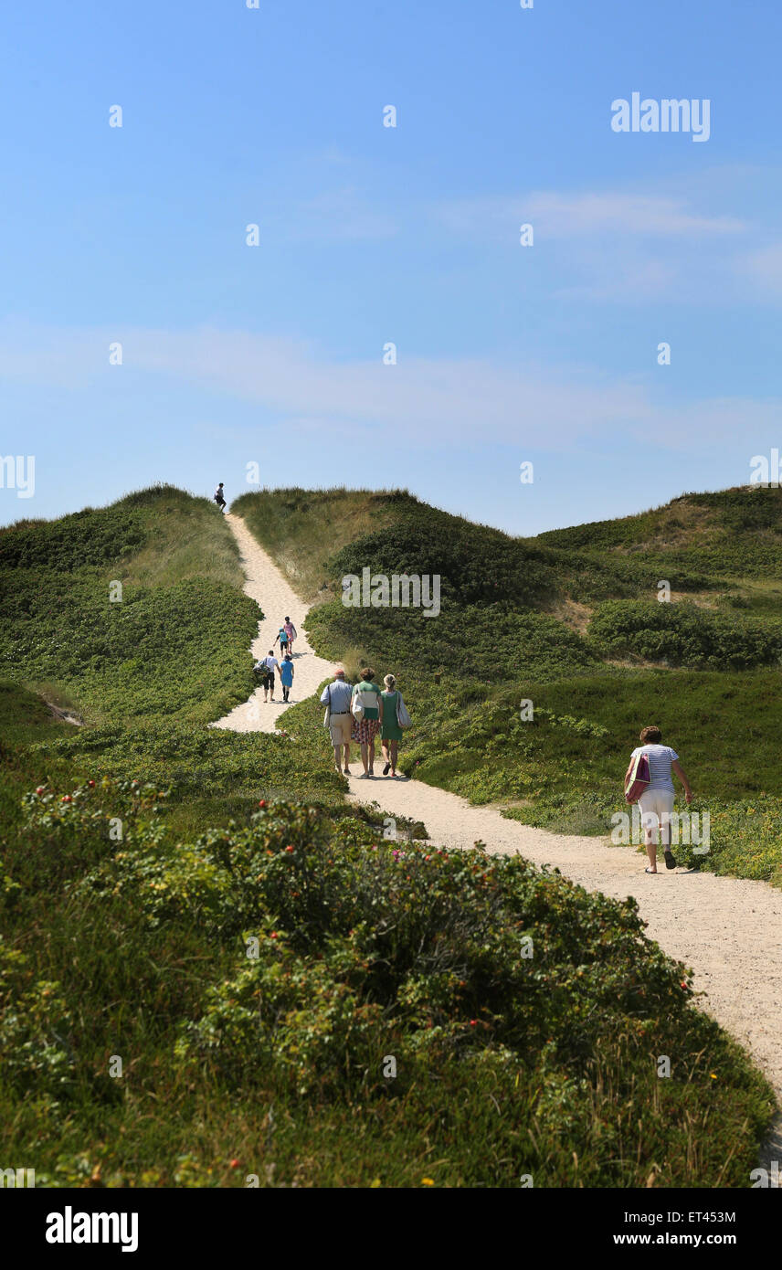 Sylt, Germany, people wander through the Duenenlandschaft in Rantum Stock Photo