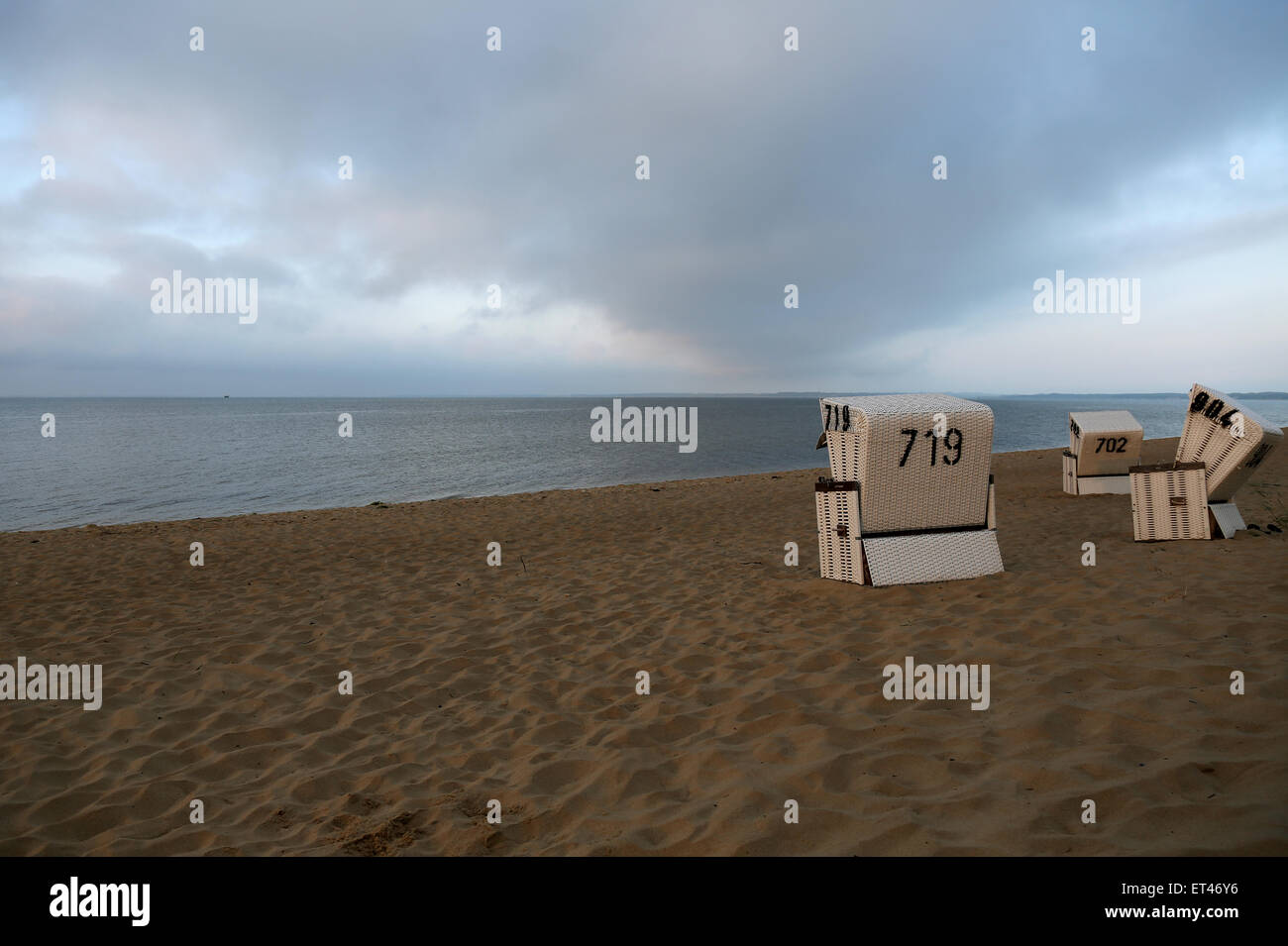 List, Germany, Strandkoerbe on east beach of the community list in the morning Stock Photo