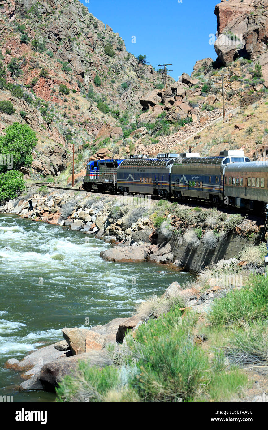 Royal Gorge Route Railroad and Arkansas River, Canon City, Colorado USA Stock Photo