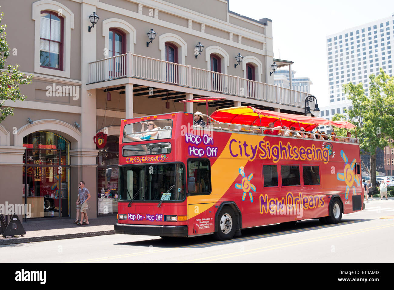 City Sightseeing tour bus in the French Quarter of New Orleans Louisiana Stock Photo