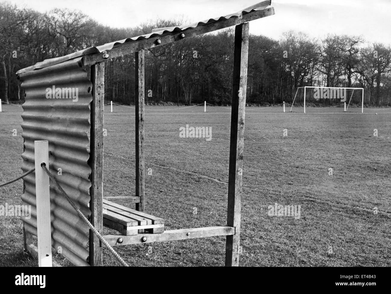 The only covered accommodation at Highgate United F.C's ground - the trainers bench. 15th February 1967. Stock Photo