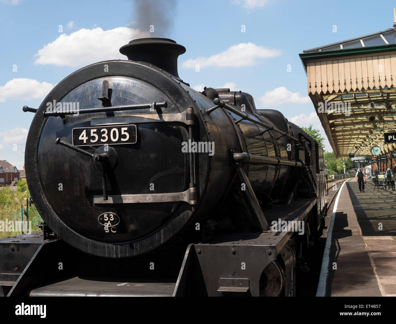 vintage steam locomotive at  station, on the Great Central Railway in Leicestershire,UK Stock Photo