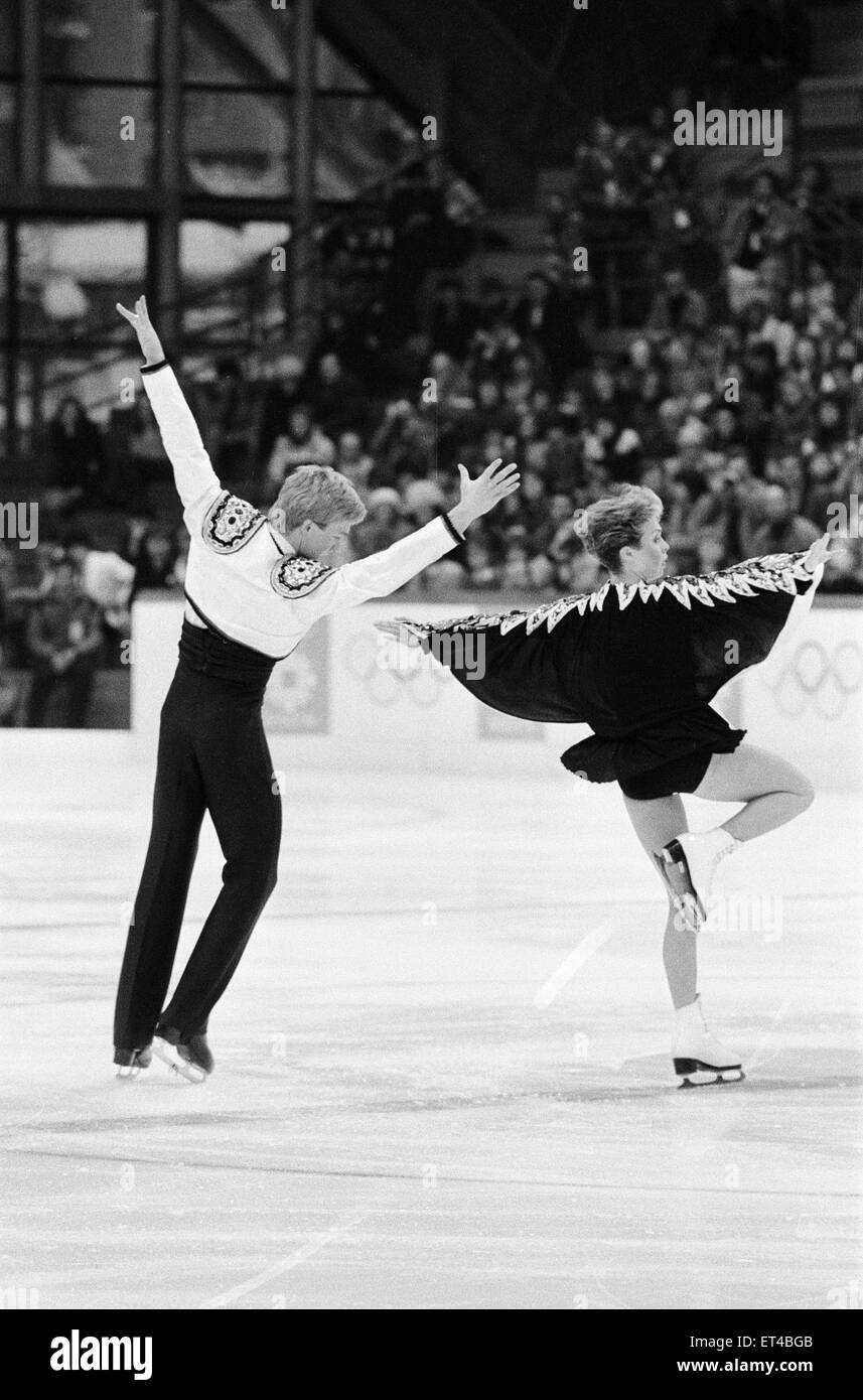 1984 Winter Olympics, 12th February 1984. Figure skating, Fourth Round, Zetra Stadium, Sarajevo, Yugoslavia. Jayne Torvill and Christopher Dean perform their Paso Doble routine. Stock Photo