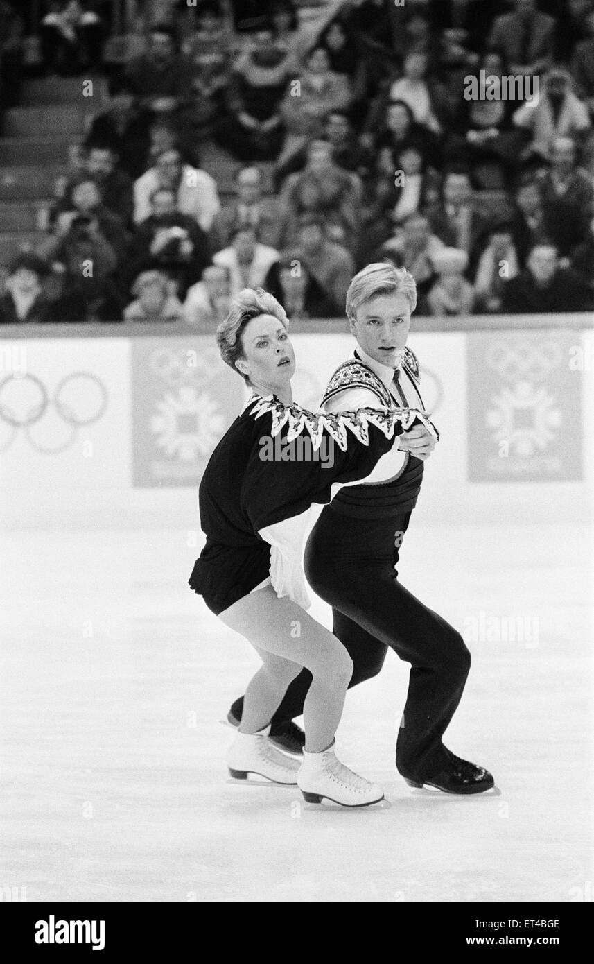 1984 Winter Olympics, 12th February 1984. Figure skating, Fourth Round, Zetra Stadium, Sarajevo, Yugoslavia. Jayne Torvill and Christopher Dean perform their Paso Doble routine. Stock Photo