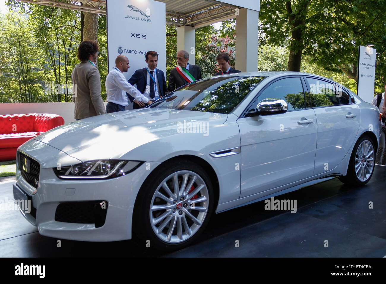 Turin, Italy. 11th June, 2015. First edition for 'Parco Valentino - Hall & Grand Prix'. At the stand Jaguar XE S the Mayor Piero Fassino, the entrepreneur Turin Andrea Levy and Alderman Roads and Transportation of the City of Turin Claudio Lubatti. Credit:  Elena Aquila/Pacific Press /Alamy Live News Stock Photo