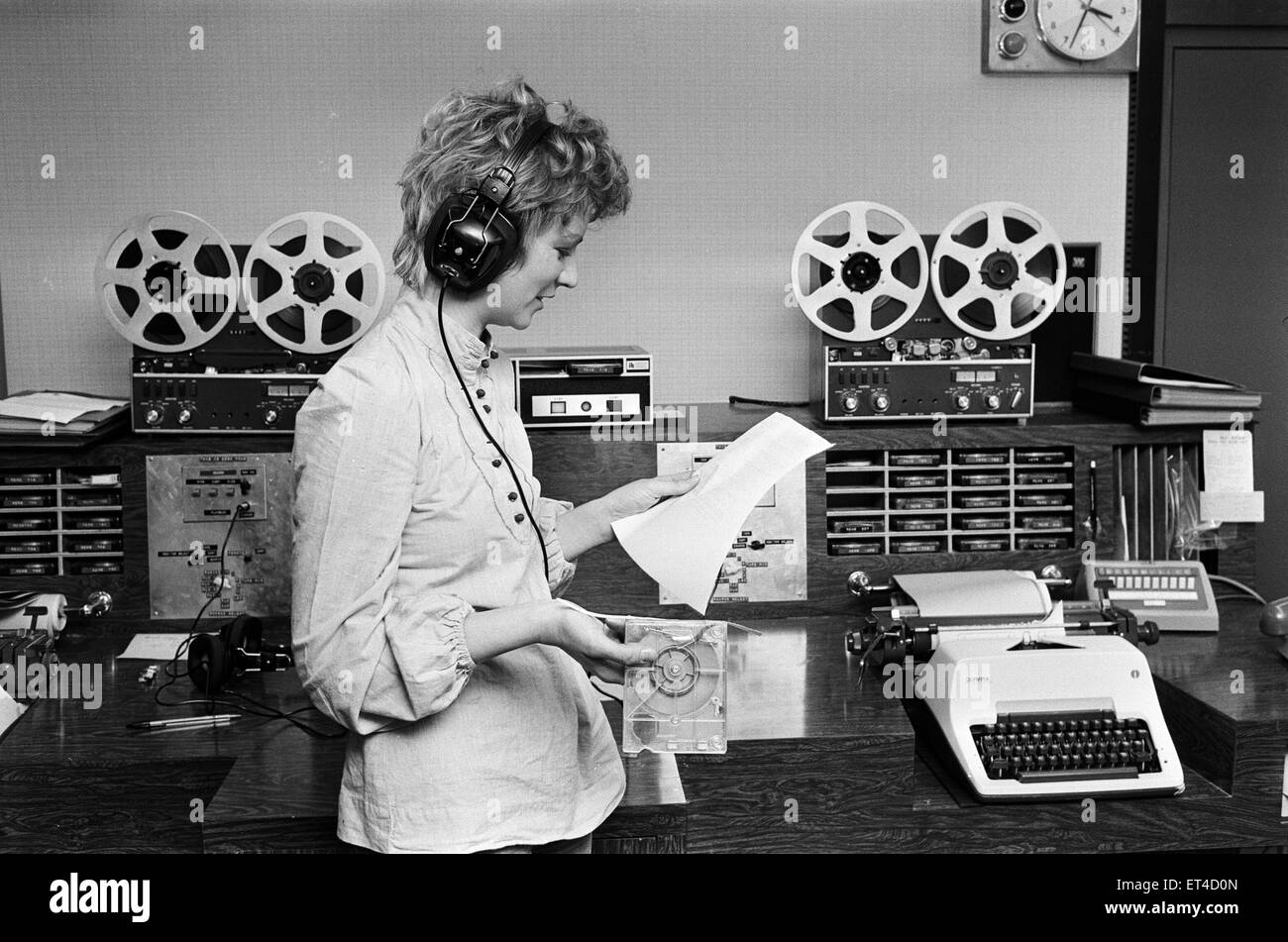 Sue Todd, trainee journalist, pictured in Newsroom of BRMB Radio,  Birmingham, 14th February 1974. BRMB - launching on the 19th - will be the  fourth independent local commercial radio station to begin