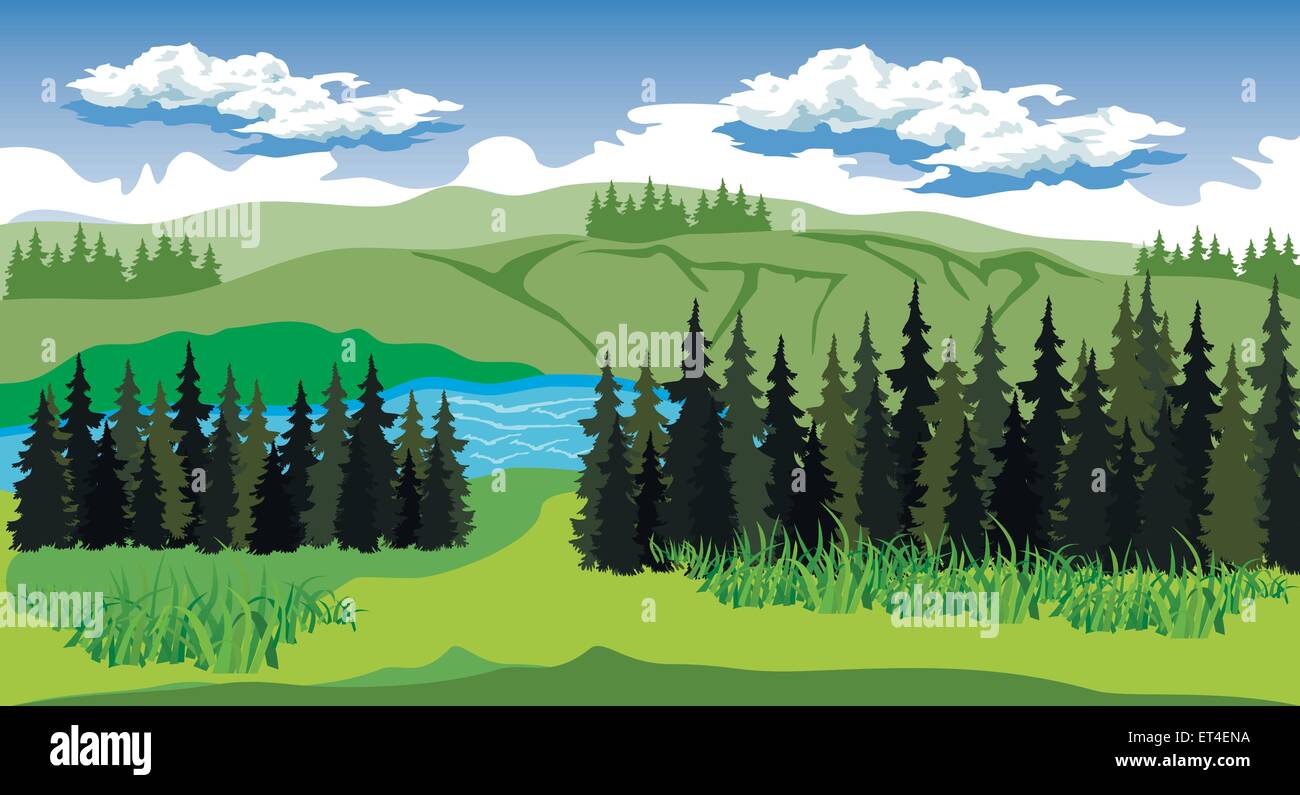 Beauty landscape with forest and mountain Stock Vector Image & Art - Alamy