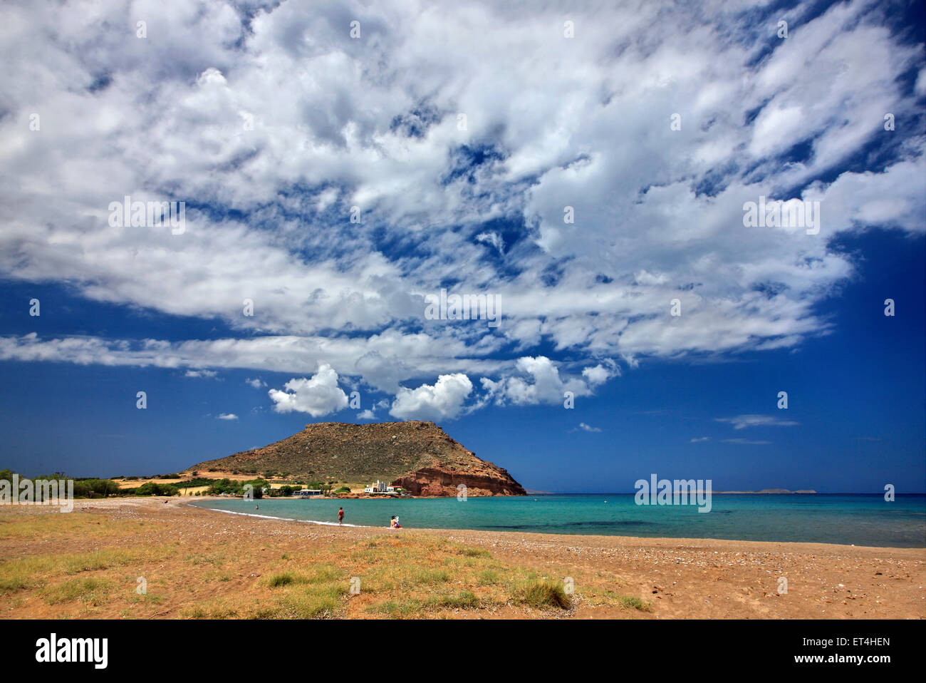 Hiona (or 'Chiona') beach close to Palekastro village, Sitia, Lasithi, Crete, Greece. In the background Kastri hill. Stock Photo