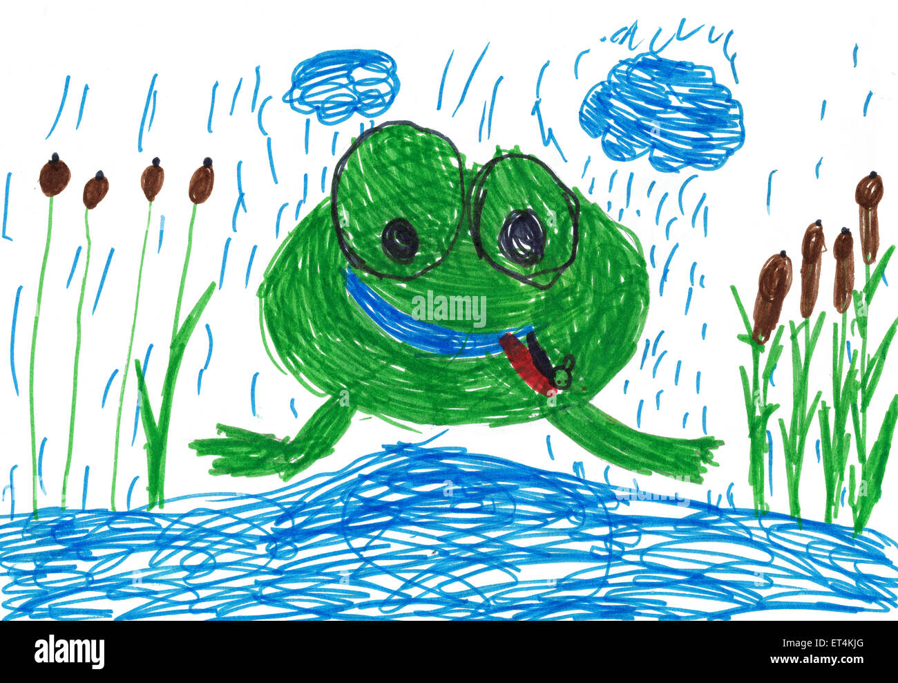 children's drawing. funny frog with tongue out Stock Photo