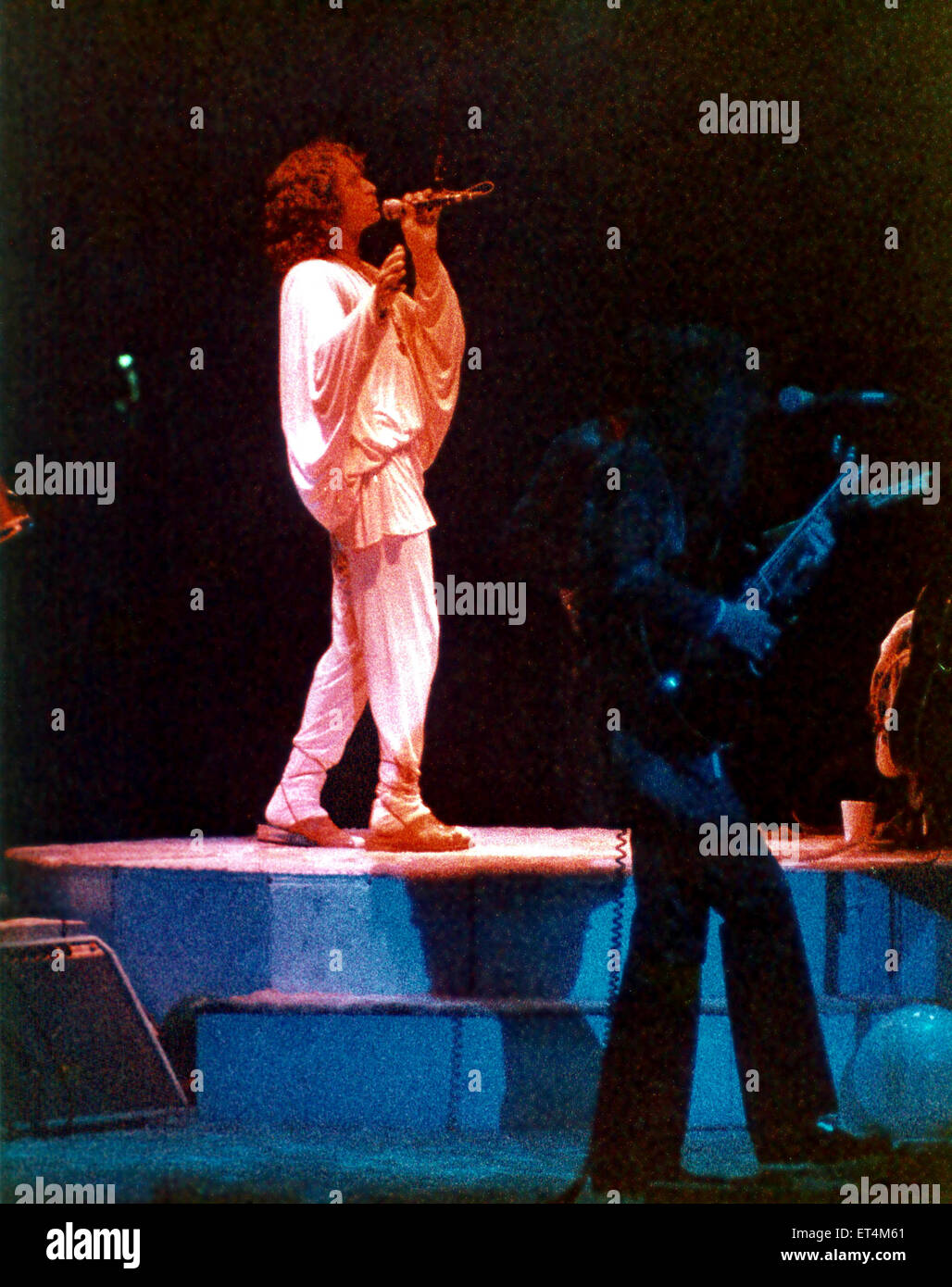 Jon Anderson of the classic-progressive rock band Yes in concert at the Columbia Coliseum in Columbia, South Carolina, USA in 1976. Stock Photo