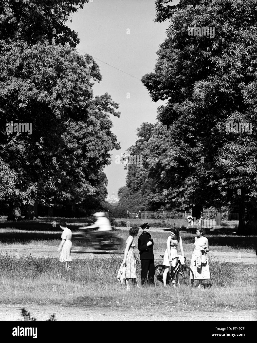 View of St Paul's Cathedral from King Henry's Mound, Richmond Park, Richmond, Greater London. 2nd July 1952. Stock Photo