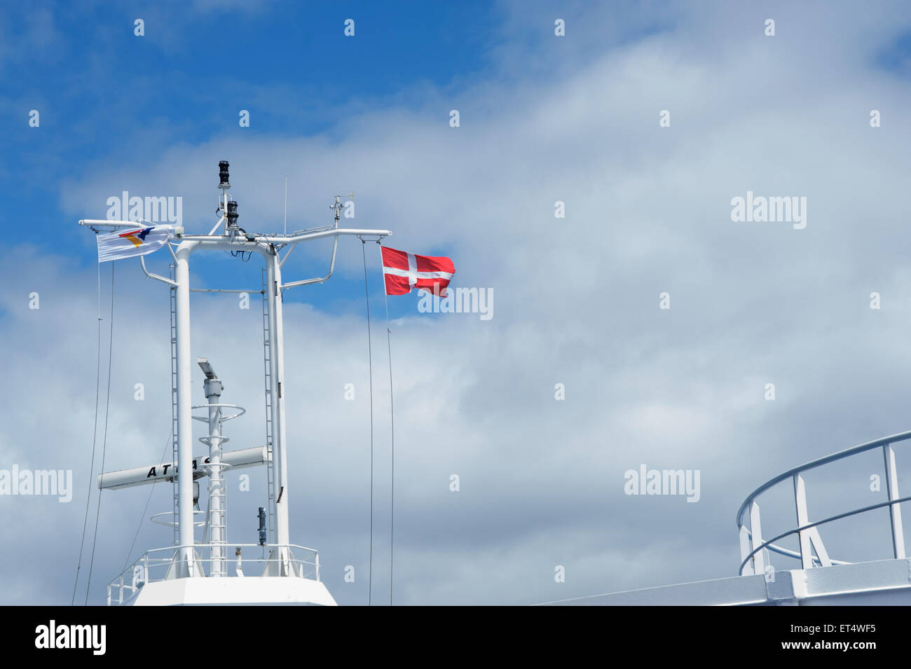 Puttgarden, Germany, flag of Denmark on a Scandlines ferry Stock Photo