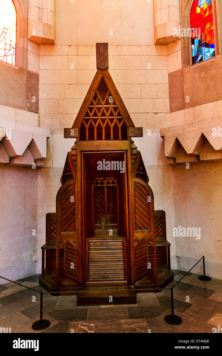 Inside the Sagrada Familia. Confessional designed by Antoni Gaudi. Barcelona. Stock Photo